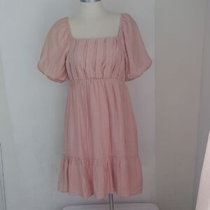 NWT Sweet Lovely by Jen Puff Sleeve Square Neck Babydoll Tiered Mini Dress Sz M